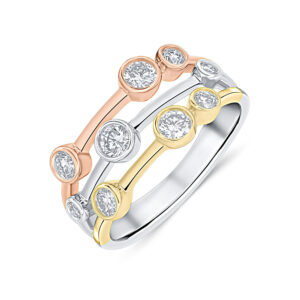 18ct Tri-Gold Diamond Bubble Ring