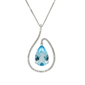 18ct White Gold Topaz & Diamond Pendant