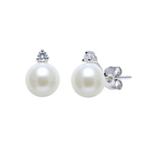 18 Carat White Gold Diamond Set Cultured River Pearl Earrings