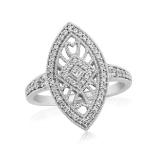 9 Carat White Gold Diamond Millegrain set Cocktail Ring