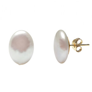 9 Carat Gold Oval Coin Pearl Studs