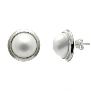 Silver Mabe Pearl Earrings 13mm