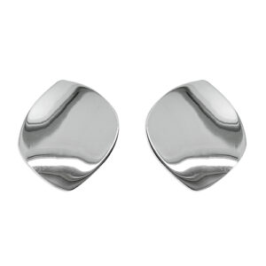 Silver large plain Leaf stud earrings