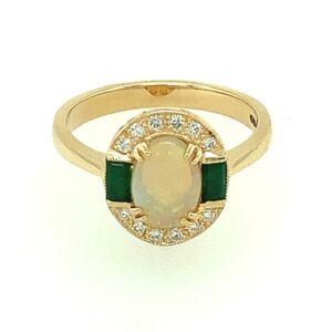 9ct Opal, Emerald & Diamond Cluster Ring