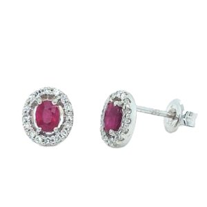9 Carat White Gold Diamond & Ruby Cluster Studs