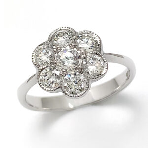 18 Carat White Gold Diamond Flower Cluster Ring
