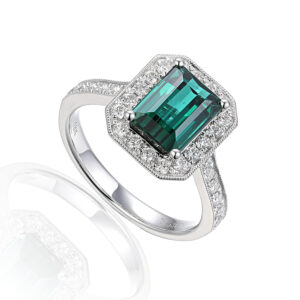 18ct White Gold Green Tourmaline Emerald Cut Cluster Ring