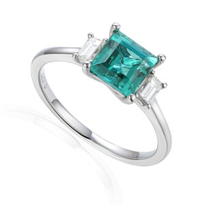 18 Carat White Gold Tourmaline and Diamond 3 stone Ring