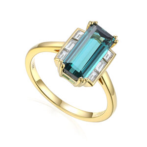 18 Carat Yellow gold Green Tourmaline and Diamond Ring