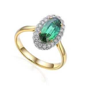 18 Carat yellow Gold Tourmaline and Diamond cluster Ring