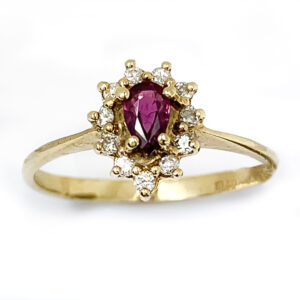 9 Carat Gold Ruby & Diamond Pear Cluster Ring