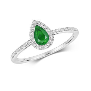 9ct White Gold Emerald and Diamond Pear Cut Cluster Ring
