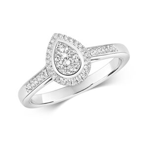 9 Carat White Gold Diamond Pear Cluster Ring