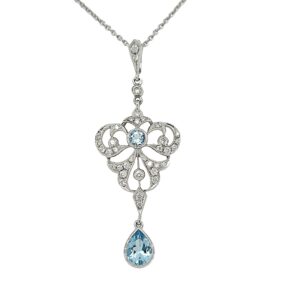 18ct White Gold Aquamarine & Diamond Pendant