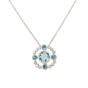 18ct White Gold Aquamarine & Diamond Pendant