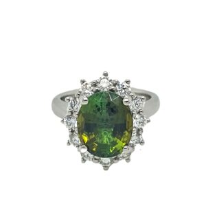 Platinum Tourmaline & Diamond Cluster Ring