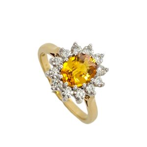 18ct Gold Yellow Sapphire & Diamond Cluster Ring