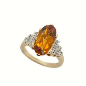 9ct Gold Citrine & Diamond Ring