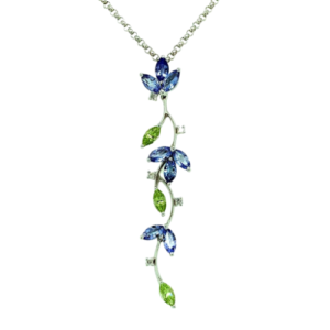 18 Carat white gold Tanzanite, Diamond and Peridot pendant