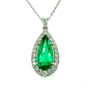 18 Carat white gold Emerald and Diamond Pendant