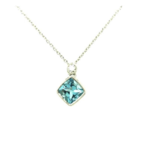 9ct White Gold Aquamarine & Diamond Pendant