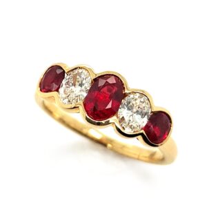 18ct Gold Ruby & Diamond 5 Stone Ring