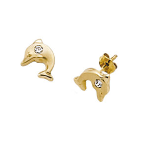 9ct Gold Dolphin Cubic Zirconia Stud Earrings