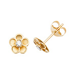 9ct Gold Flower CZ Stud Earrings