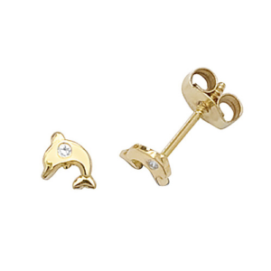 9 Carat Gold & CZ Dolphin Studs
