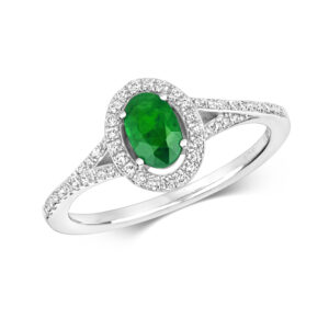 9 Carat White Gold Emerald & Diamond Cluster Ring