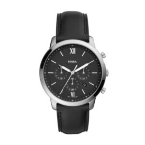 Gents Fossil Neutra Stainless steel black leather strap watch