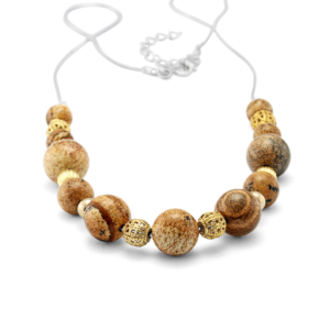 Banyan Jasper and Gold Plated Beaded Sterling Silver Necklace