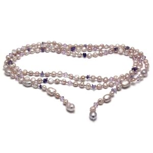 Pink Freshwater pearl & Amethyst Lariat Necklace