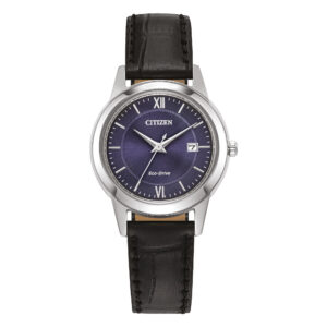 LADIES CITIZEN ECO-DRIVE BLUE DIAL & BLACK LEATHER WRISTWATCH