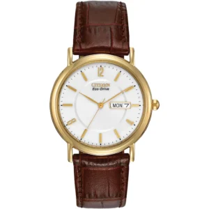 GENTS CITIZEN ECO-DRIVE BROWN LEATHER WRISTWATCH