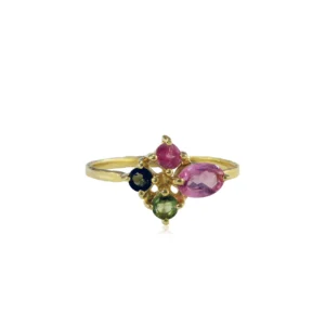 Shooting Star Multi Tourmaline and Gold Ring