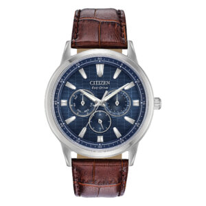 GENTS CITIZEN ECO-DRIVE STAINLESS STEEL BROWN LEATHER WRISTWATCH