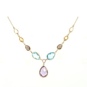 9 carat yellow gold multi stone necklace