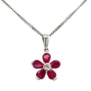 9 carat white gold ruby & diamond pendant