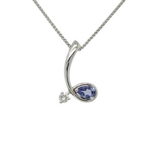 18 CARAT WHITE GOLD TANZANITE & DIAMOND PENDANT