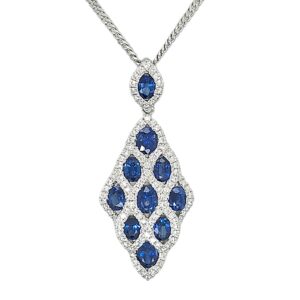 18 CARAT WHITE GOLD SAPPHIRE AND DIAMOND PENDANT