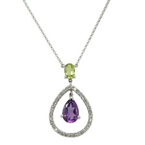 9 CARAT WHITE GOLD AMETHYST & PERIDOT NECKLACE