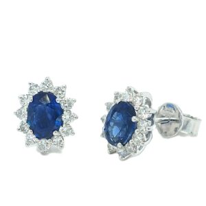 Sapphire & Diamond Cluster Stud Earrings 18ct White Gold