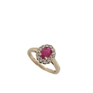 9CT YELLOW GOLD RUBY & DIAMOND FLOWER CLUSTER RING