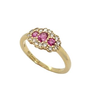18CT YELLOW GOLD RUBY& DIAMOND CLUSTER RING