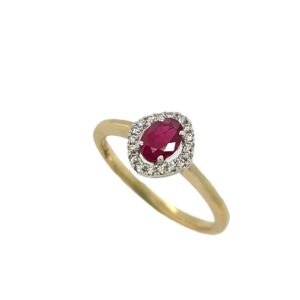 18CT YELLOW GOLD RUBY & DIAMOND CLUSTER RING