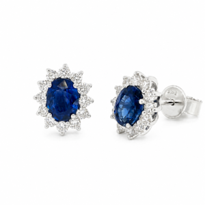 Sapphire & Diamond Cluster Stud Earrings 18ct White Gold
