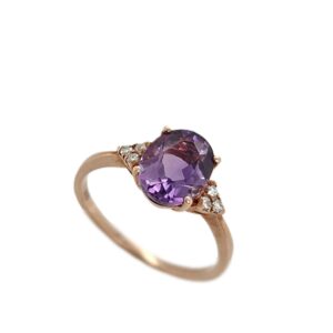 9CT ROSE GOLD AMETHYST & DIAMOND RING