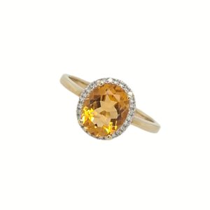 9CT YELLOW GOLD CITRINE & DIAMOND CLUSTER RING