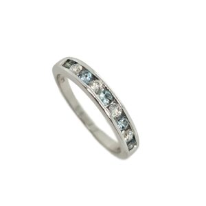 9CT WHITE GOLD AQUA & DIAMOND HALF ETERNITY RING